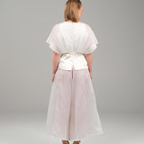 The Poem - Silk Tunic & Pants Ensemble - White Organza