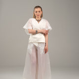 The Poem - Silk Tunic & Pants Ensemble - White Organza