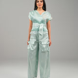 The Muse - Silk Tunic & Pants Ensemble - Pastel Turquoise