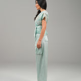 The Muse - Silk Tunic & Pants Ensemble - Pastel Turquoise