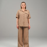 Sandstone Shirt - Beige Linen Pleated Shirt
