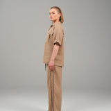 Sandstone Shirt - Beige Linen Pleated Shirt