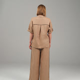 Sandstone Shirt - Beige Linen Pleated Shirt
