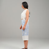 The Harmony Ensemble Tie Front Blouse & Culottes Pants - White & White Blue