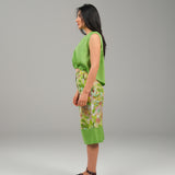 The Harmony Ensemble Tie Front Blouse & Culottes Pants - Green & Floral