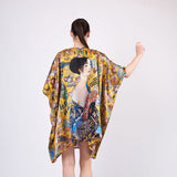 Short Kimono Pareo Mulberry Silk - Gustav Klimt Lady with Fan