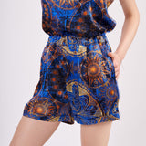 Pure Silk Pyjama Set Tank and Shorts - Mandala Pattern Sax Blue