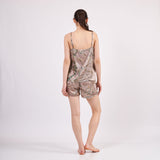 Pure Silk Pyjama Set Tank and Shorts - Almond Blossoms Beige