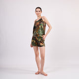 Pure Silk Pyjama Set Tank and Shorts - Mandala Pattern Forest Green