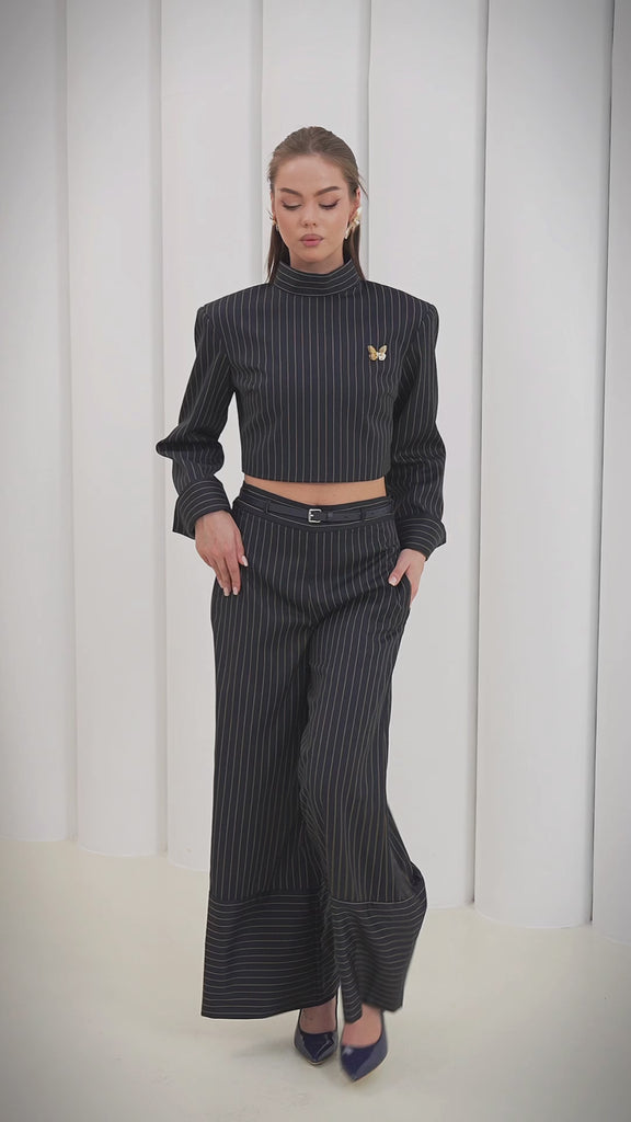 Pinstripe Architect Set by Lumina Eligma – luxury merino wool pinstripe suit with architectural tailoring