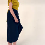 Vanguard Skirt by Lumina Eligma – luxury sculptural navy skirt in merino wool and viscose