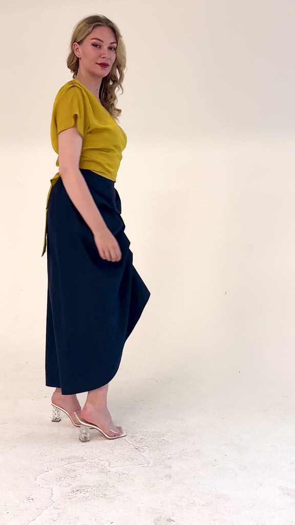 Vanguard Skirt by Lumina Eligma – luxury sculptural navy skirt in merino wool and viscose