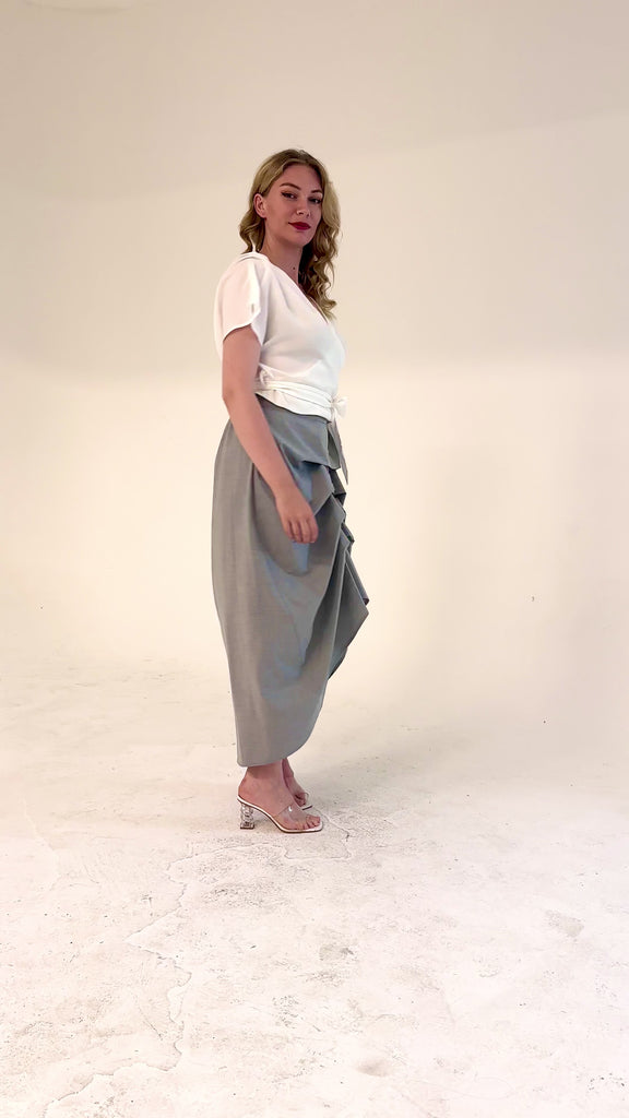 Vanguard Skirt by Lumina Eligma – luxury sculptural gray skirt in merino wool and viscose