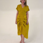 Vanguard Skirt in mustard by Lumina Eligma – luxury sculptural silk blend skirt