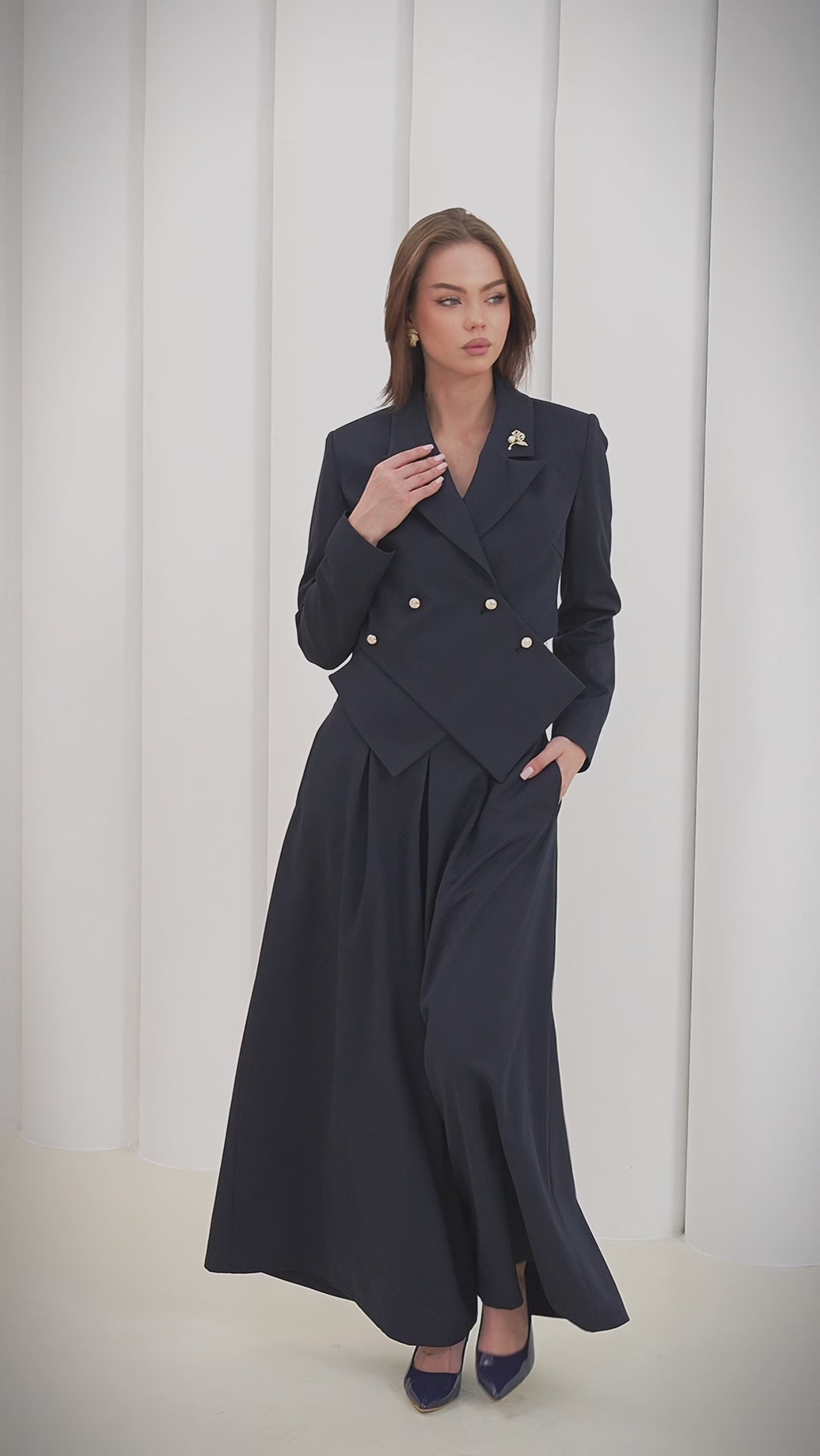 Sovereign Crop Jacket by Lumina Eligma – luxury cropped merino wool jacket with architectural tailoring