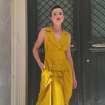 Tuxedo Dress by Lumina Eligma – luxury mustard tuxedo-inspired evening dress in silk and viscose