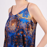 Pure Silk Pyjama Set Tank and Shorts - Mandala Pattern Sax Blue