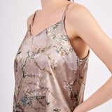 Pure Silk Pyjama Set Tank and Shorts - Almond Blossoms Beige