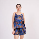 Pure Silk Pyjama Set Tank and Shorts - Mandala Pattern Sax Blue
