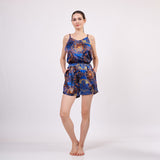 Pure Silk Pyjama Set Tank and Shorts - Mandala Pattern Sax Blue
