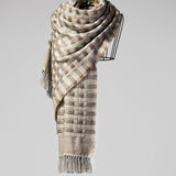 Checkers Basket Weave Wool Scarf - Beige