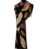 Embroidered Leaves Wool Shawl - Black