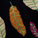 Embroidered Leaves Wool Shawl - Black