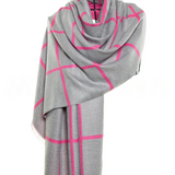 Reversible Mo-shmere Modal Cashmere Checkers Shawl - Gray Fuschia