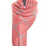 Reversible Mo-shmere Modal Cashmere Checkers Shawl - Salmon Gray