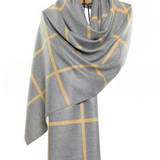Reversible Mo-shmere Modal Cashmere Checkers Shawl - Mustard Gray