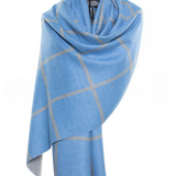 Reversible Mo-shmere Modal Cashmere Checkers Shawl - Light Blue Gray