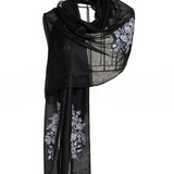 Sparge Cashmere Embroidery Sequence Shawls - Black
