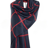 Reversible Mo-shmere Modal Cashmere Checkers Shawl - Dark Navy Red