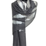 Angel Feathers Crystal Feathers Shawl Stole - Charcoal Silver