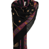 Three Dimensional Fluff Boil Wool Shawl - Black Lines