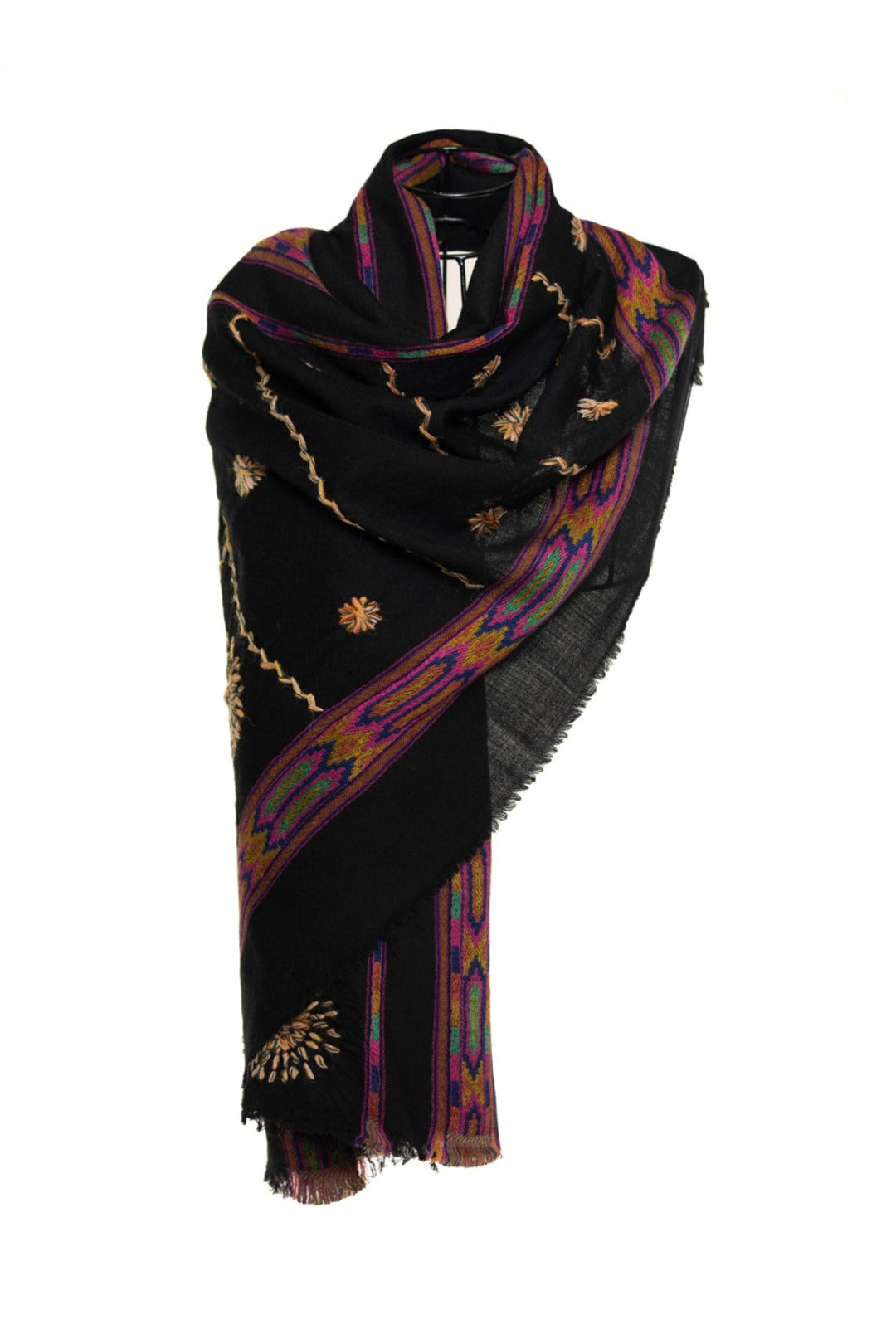 Three Dimensional Fluff Boil Wool Shawl - Black Lines
