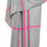 Reversible Mo-shmere Modal Cashmere Checkers Shawl - Gray Fuschia