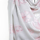 Traditional Embroidery Flower of Life Paisley - White Pink