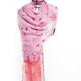 Border Lace & Embroidery Floral Sheer Shawl - Pink Flamingo