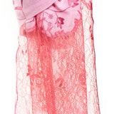 Border Lace & Embroidery Floral Sheer Shawl - Pink Flamingo