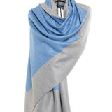 Reversible Mo-shmere Double Rectangle Shawl - Light Blue Gray