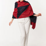 Symmetric Mo-shmeres Triangles Modal Cashmere Dual Tone Shawl - Red Black