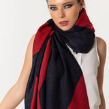 Symmetric Mo-shmeres Triangles Modal Cashmere Dual Tone Shawl - Red Black