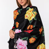 Roses On Black Soft Fluff Flower Modal Scarves