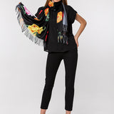 Roses On Black Soft Fluff Flower Modal Scarves