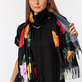 Roses On Black Soft Fluff Flower Modal Scarves