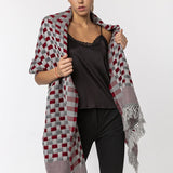 Checkers Basket Weave Wool Scarf - Maroon