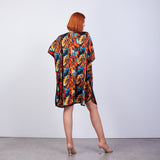 Short Mulberry Silk Dress Free Flow - Abstract Colors