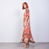 Long Mulberry Pure Silk Dress - Van Gohg Red Almond Blossom