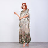 Long Mulberry Pure Silk Dress - Van Gohg Sepia Almond Blossom